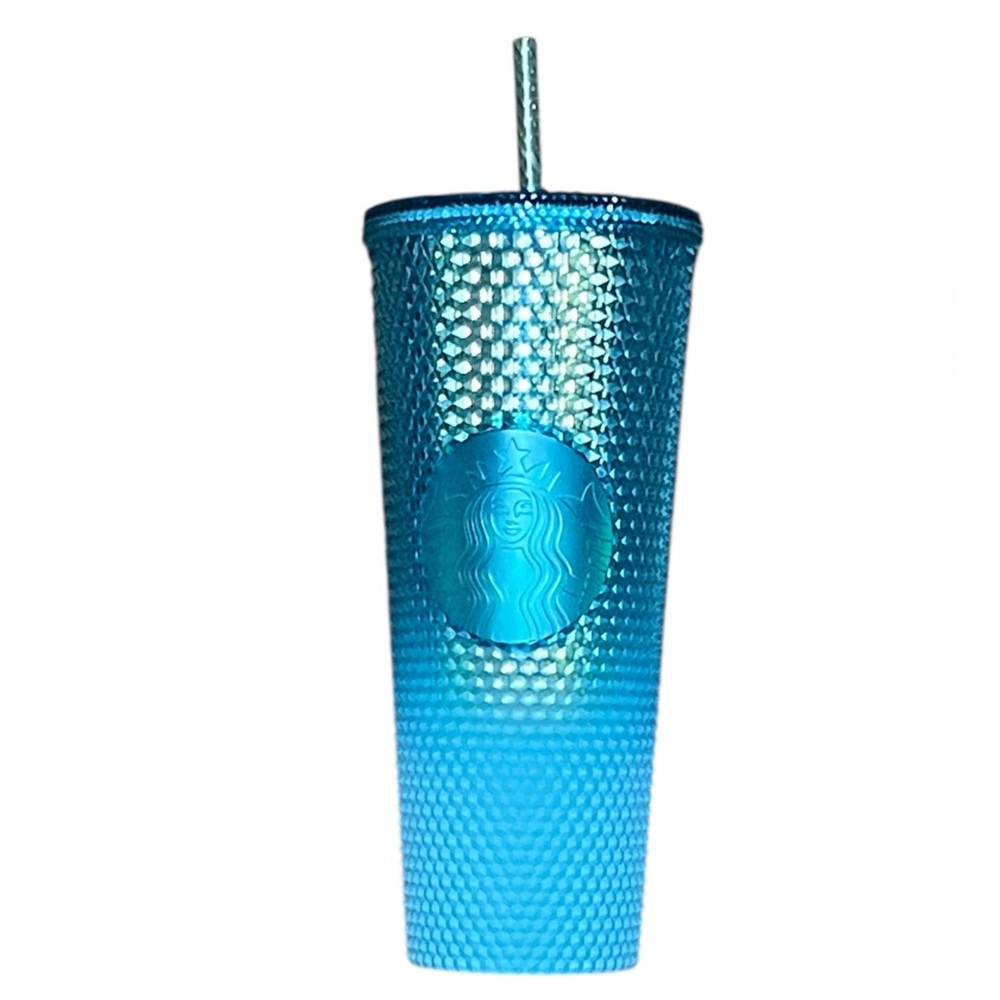 Starbucks Cold Beverage Blue Ombré Textured Jewel Sparkle Tumbler w/Straw 24 oz